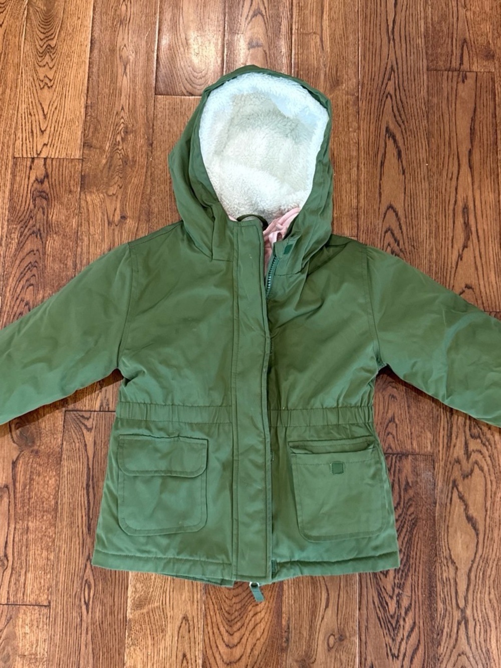 wonder nation Green Hooded Jacket with White Sherpa Lining